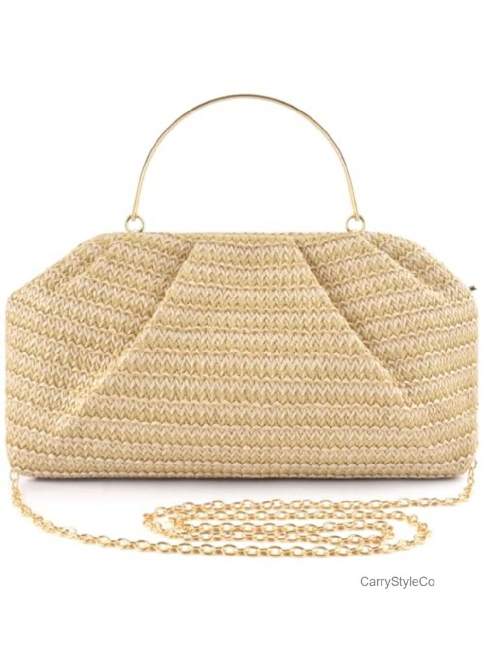 Raffia Straw Clutch Pleated Evening Bag Crossbody with Chain